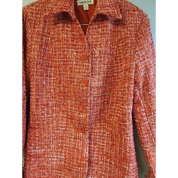 Coldwater Creek Women s Orange Tweed Textured Blazer‎ Jacket size 8 - Picture 2 of 9